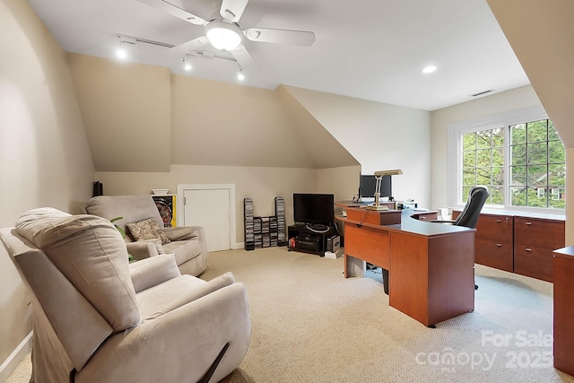 1214 Foxfield Rd, Waxhaw, NC 28173 - office space with light colored carpet, ceiling fan, and rail lighting