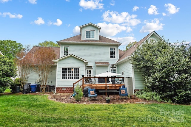 1214 Foxfield Rd, Waxhaw, NC 28173 - rear view of house featuring a deck, a yard, and a shingled roof