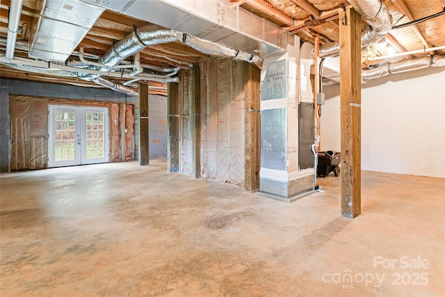 basement featuring french doors