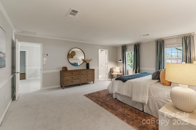 5125 Winding Brook Rd, Charlotte, NC 28226 - bedroom with crown molding, baseboards, light colored carpet, and visible vents