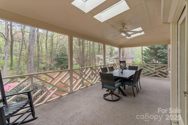 5125 Winding Brook Rd, Charlotte, NC 28226 - sunroom featuring a ceiling fan, outdoor dining space, and a skylight