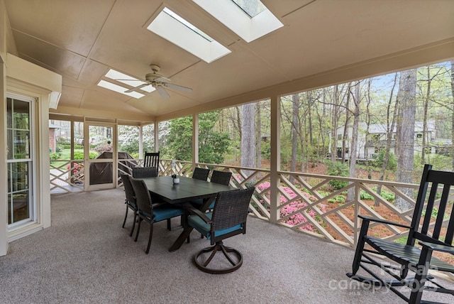5125 Winding Brook Rd, Charlotte, NC 28226 - sunroom featuring outdoor dining space, ceiling fan, and a skylight