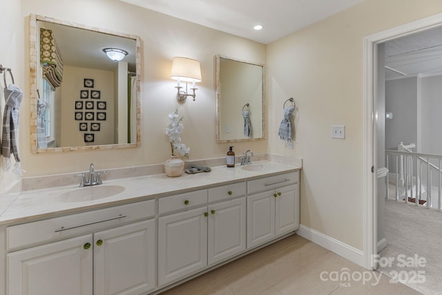 5125 Winding Brook Rd, Charlotte, NC 28226 - full bath with double vanity, recessed lighting, baseboards, and a sink
