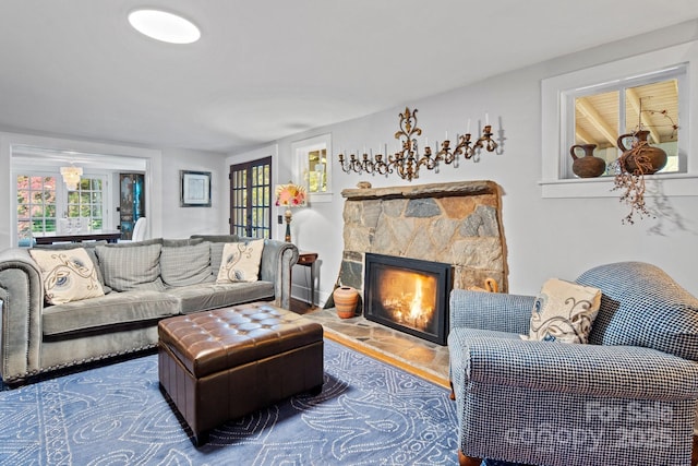 144 Miller Dr, Tryon, NC 28782 - living room featuring a stone fireplace