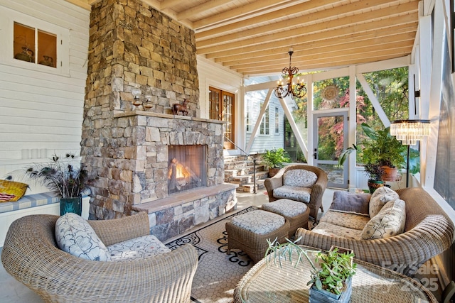 144 Miller Dr, Tryon, NC 28782 - sunroom / solarium featuring beamed ceiling and a notable chandelier