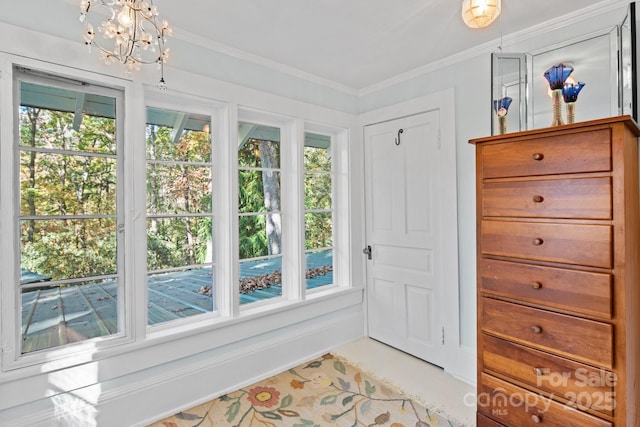 144 Miller Dr, Tryon, NC 28782 - interior space with crown molding, baseboards, and a chandelier