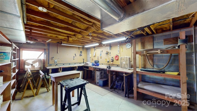 below grade area featuring a workshop area