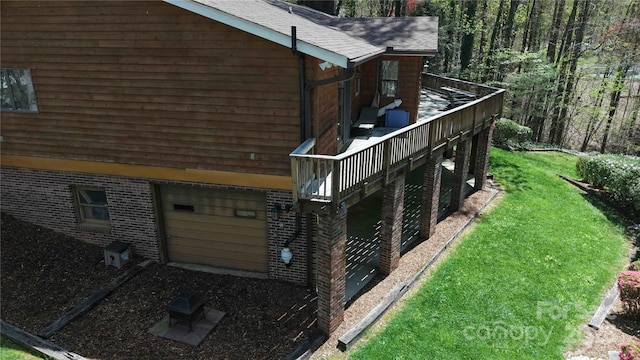 view of property exterior featuring roof with shingles and a lawn