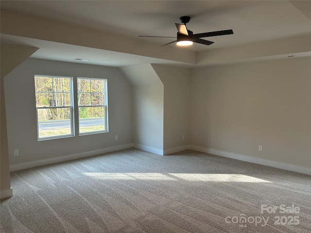 1218 Fall Day Cir SW, Lenoir, NC 28645 - additional living space featuring light colored carpet, baseboards, a ceiling fan, and lofted ceiling