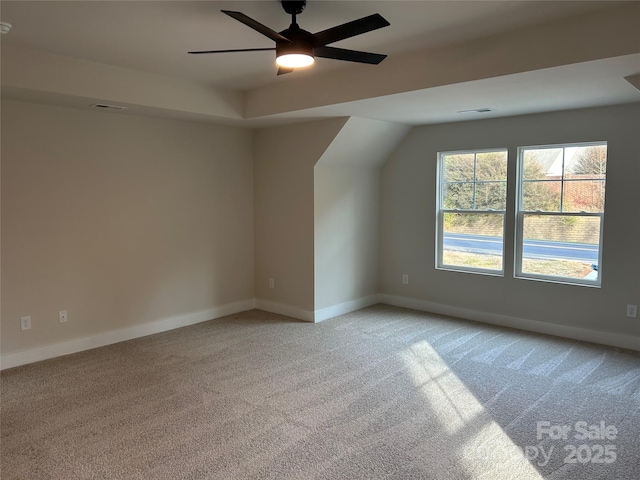 1218 Fall Day Cir SW, Lenoir, NC 28645 - additional living space with baseboards, visible vents, a ceiling fan, and light colored carpet