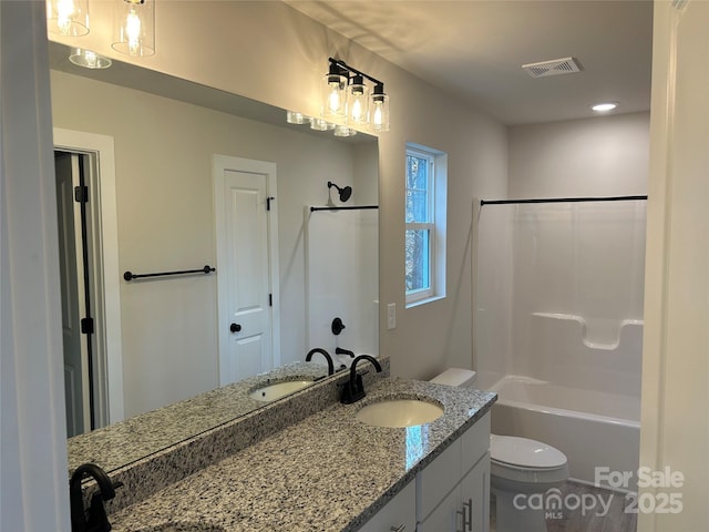 1218 Fall Day Cir SW, Lenoir, NC 28645 - bathroom with shower / washtub combination, toilet, vanity, and visible vents