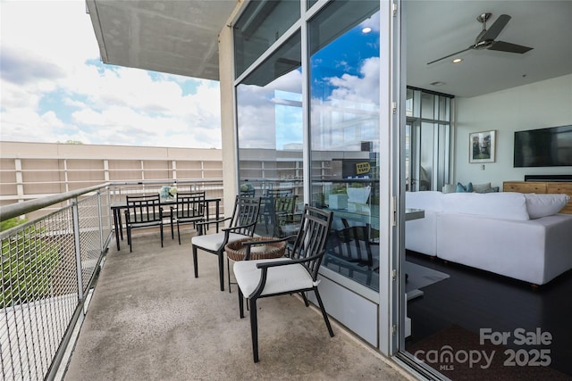 balcony with a ceiling fan