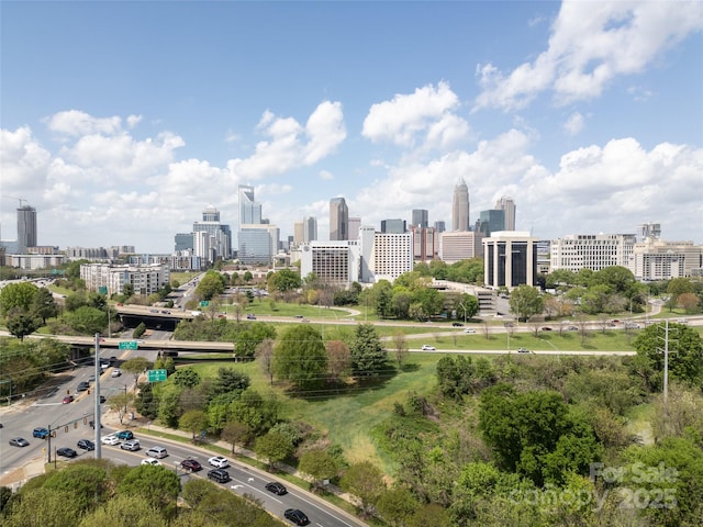 birds eye view of property featuring a city view