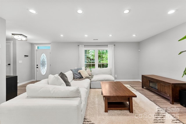 4522 Woods End Ln, Charlotte, NC 28277 - living room featuring recessed lighting, light wood finished floors, and baseboards