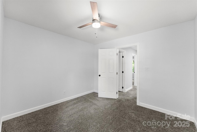 4522 Woods End Ln, Charlotte, NC 28277 - spare room featuring baseboards, a ceiling fan, and dark colored carpet