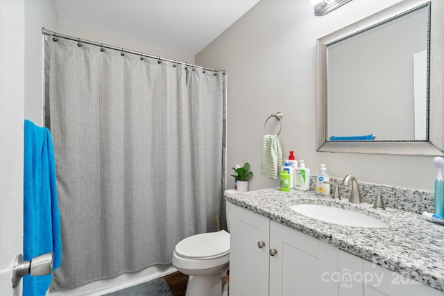 6354 Old Pineville Rd Unit F, Charlotte, NC 28217 - bathroom with shower / tub combo with curtain, vanity, and toilet