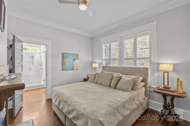 806 Sunnyside Ave, Charlotte, NC 28204 - bedroom featuring ornamental molding, wood finished floors, baseboards, and ceiling fan