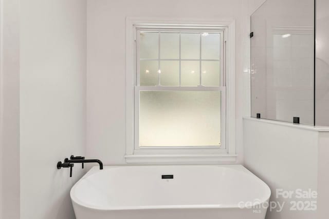 bathroom with a freestanding bath