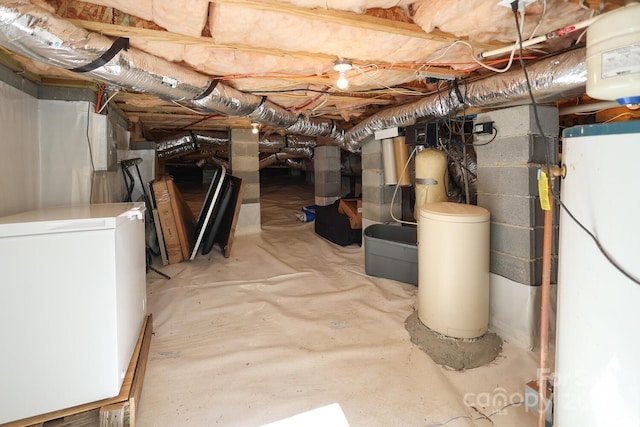 basement with fridge