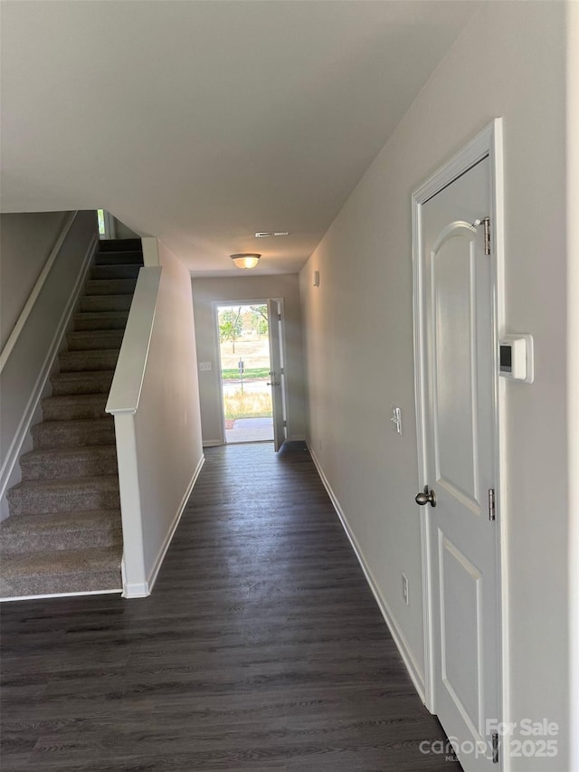 436 Phifer Rd, Kings Mountain, NC 28086 - hallway with dark wood-style flooring and stairs