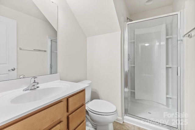 9506 Minnie Lemmond Ln Unit 170, Mint Hill, NC 28227 - bathroom featuring a shower stall, toilet, vanity, and tile patterned flooring