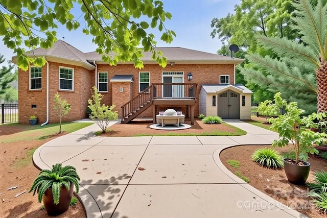 9506 Minnie Lemmond Ln Unit 170, Mint Hill, NC 28227 - view of front facade with a wooden deck, brick siding, stairs, and fence