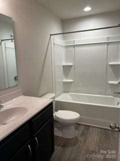 438 Phifer Rd, Kings Mountain, NC 28086 - bathroom with wood finished floors, vanity, shower / bath combination, and recessed lighting