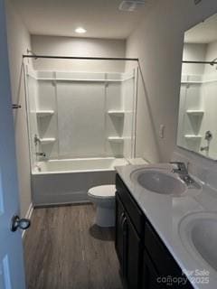 438 Phifer Rd, Kings Mountain, NC 28086 - bathroom with bathing tub / shower combination, wood finished floors, and double vanity