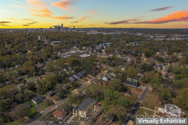 view of aerial view at dusk