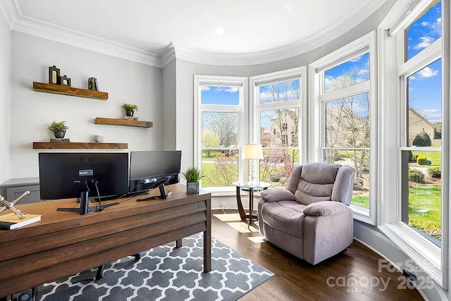 1311 Sunnys Halo Ln, Waxhaw, NC 28173 - office space with dark wood-style floors, healthy amount of natural light, and ornamental molding