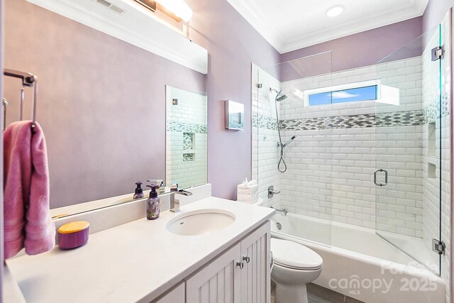 1311 Sunnys Halo Ln, Waxhaw, NC 28173 - full bathroom with vanity, enclosed tub / shower combo, and crown molding