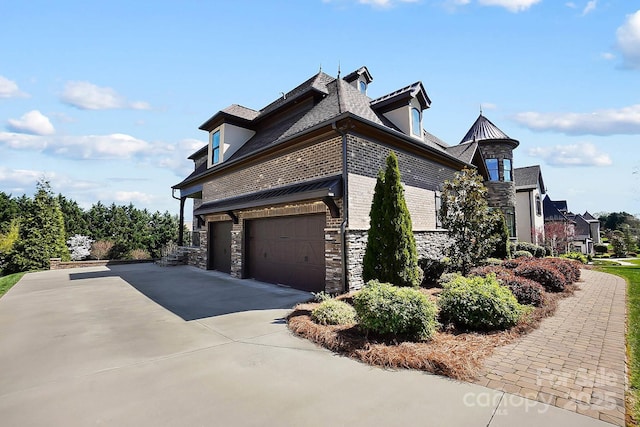 1311 Sunnys Halo Ln, Waxhaw, NC 28173 - view of home's exterior with concrete driveway, stone siding, brick siding, and a shingled roof