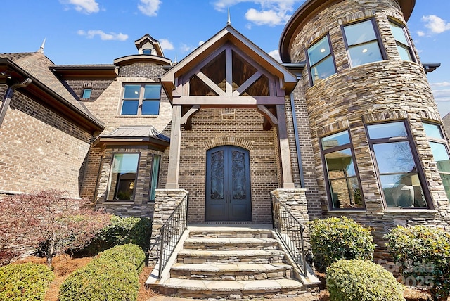 1311 Sunnys Halo Ln, Waxhaw, NC 28173 - doorway to property with brick siding and french doors