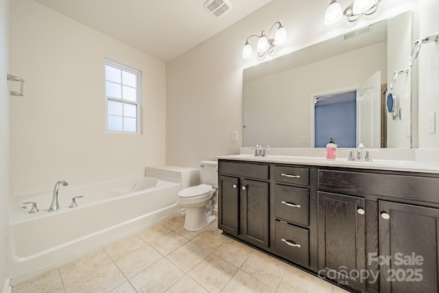 9001 Lanark Ln, Indian Land, SC 29707 - bathroom with double vanity, a bath, tile patterned flooring, and toilet