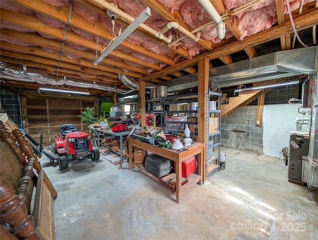unfinished below grade area featuring concrete block wall