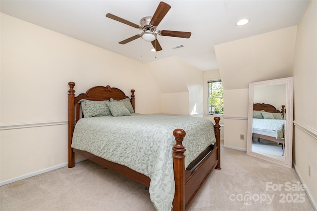 119 Lakenheath Ln, Matthews, NC 28105 - bedroom featuring visible vents, ceiling fan, recessed lighting, and light carpet