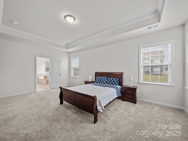 9582 Creighton Rd NW, Concord, NC 28027 - bedroom with baseboards, visible vents, carpet, and a raised ceiling
