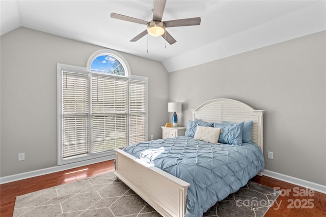 4159 Isle Of Pines Dr, Denver, NC 28037 - bedroom with lofted ceiling, wood finished floors, a ceiling fan, and baseboards