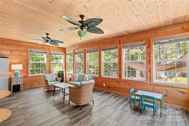 4159 Isle Of Pines Dr, Denver, NC 28037 - sunroom / solarium featuring wooden walls, wood ceiling, wood finished floors, and a deck