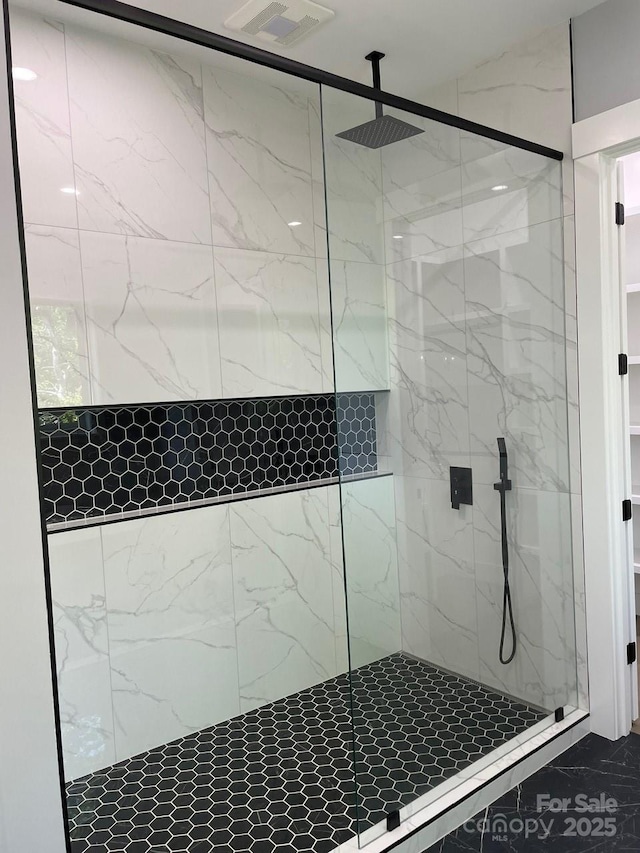 27 George Allen Rdg, Arden, NC 28704 - full bathroom featuring a shower stall and marble finish flooring