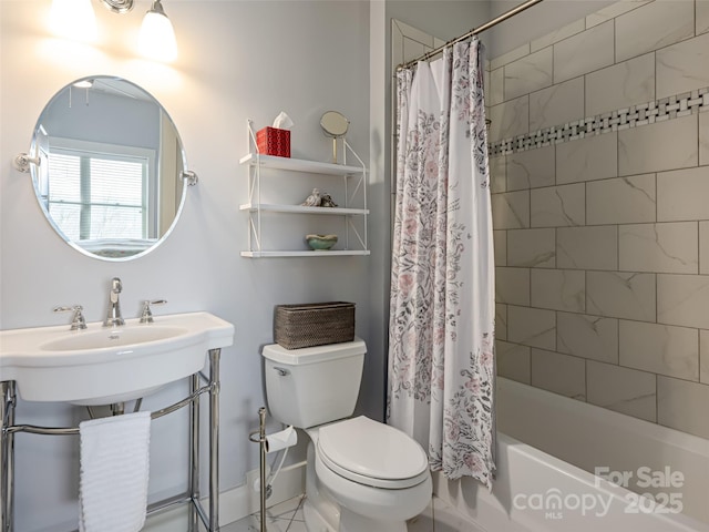 full bath featuring toilet and shower / tub combo