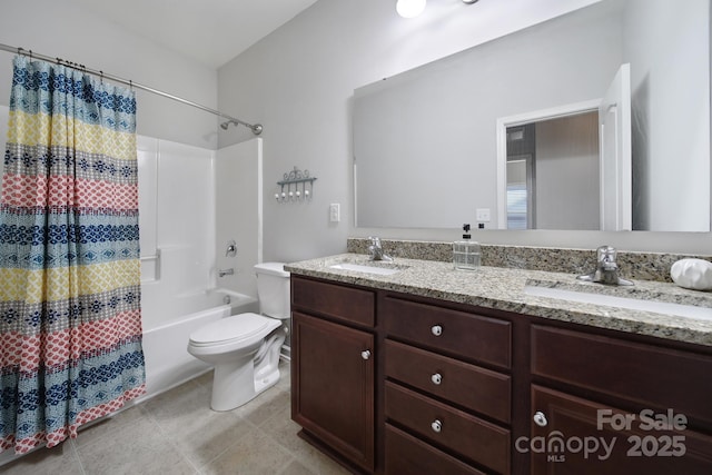 1718 Still River Way, Fort Mill, SC 29708 - full bathroom with a sink, toilet, double vanity, and shower / tub combo with curtain