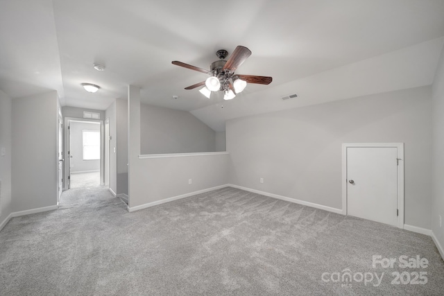 1718 Still River Way, Fort Mill, SC 29708 - bonus room with visible vents, baseboards, ceiling fan, carpet floors, and lofted ceiling