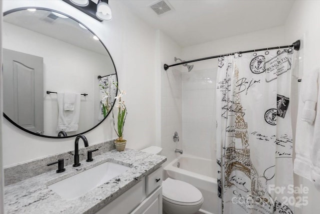 17143 Red Feather Dr, Charlotte, NC 28277 - full bathroom featuring toilet, vanity, shower / tub combo, and visible vents