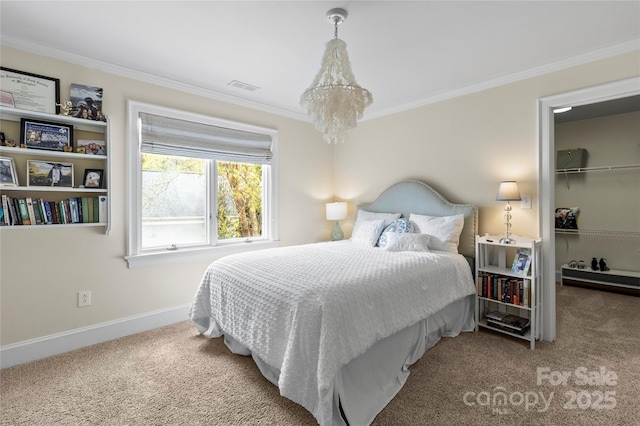 19040 Mary Ardrey Cir, Cornelius, NC 28031 - bedroom featuring ornamental molding, carpet floors, a spacious closet, baseboards, and a closet
