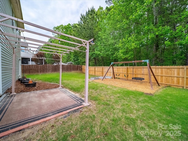 113 Devynn Ridge Ct, Mount Holly, NC 28120 - view of yard with a pergola, a patio, a playground, and a fenced backyard