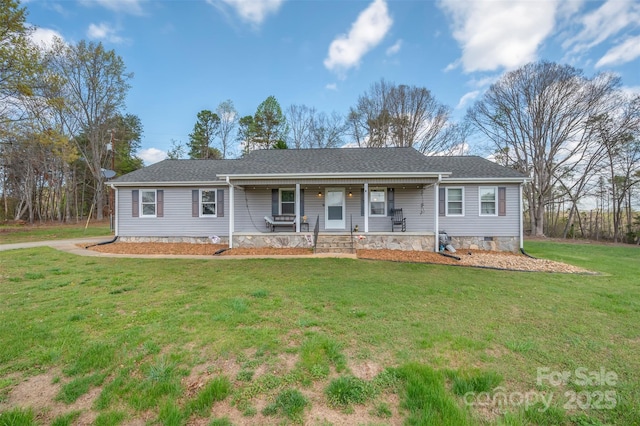 266 Asheland Dr, Ellenboro, NC 28040 - ranch-style home featuring a porch, a shingled roof, and a front lawn