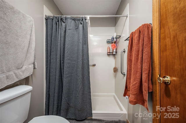 266 Asheland Dr, Ellenboro, NC 28040 - full bathroom with toilet, curtained shower, and a textured ceiling