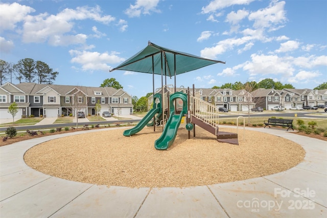 community play area with a residential view