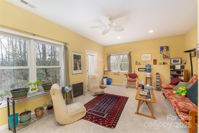 27 Hunting Lodge Dr, Black Mountain, NC 28711 - interior space featuring visible vents, carpet floors, baseboards, recessed lighting, and a ceiling fan